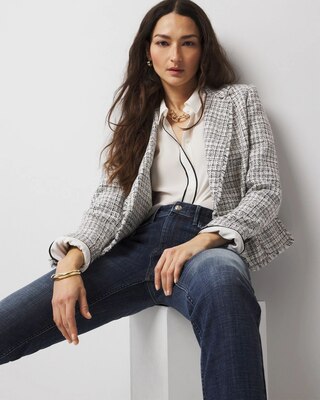 ジャケット・アウター juemi Offset Cropped Tweed Jacket Petite Cropped Tweed Jacket | White House Black Market